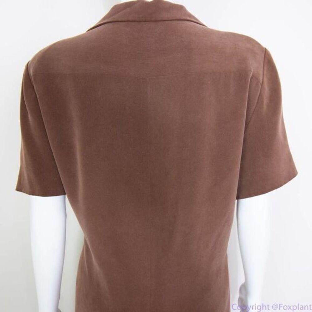 Vintage Spenser Jeremy 100% silk button down short‎ sleeves brown midi dress, 16 - Picture 11 of 16